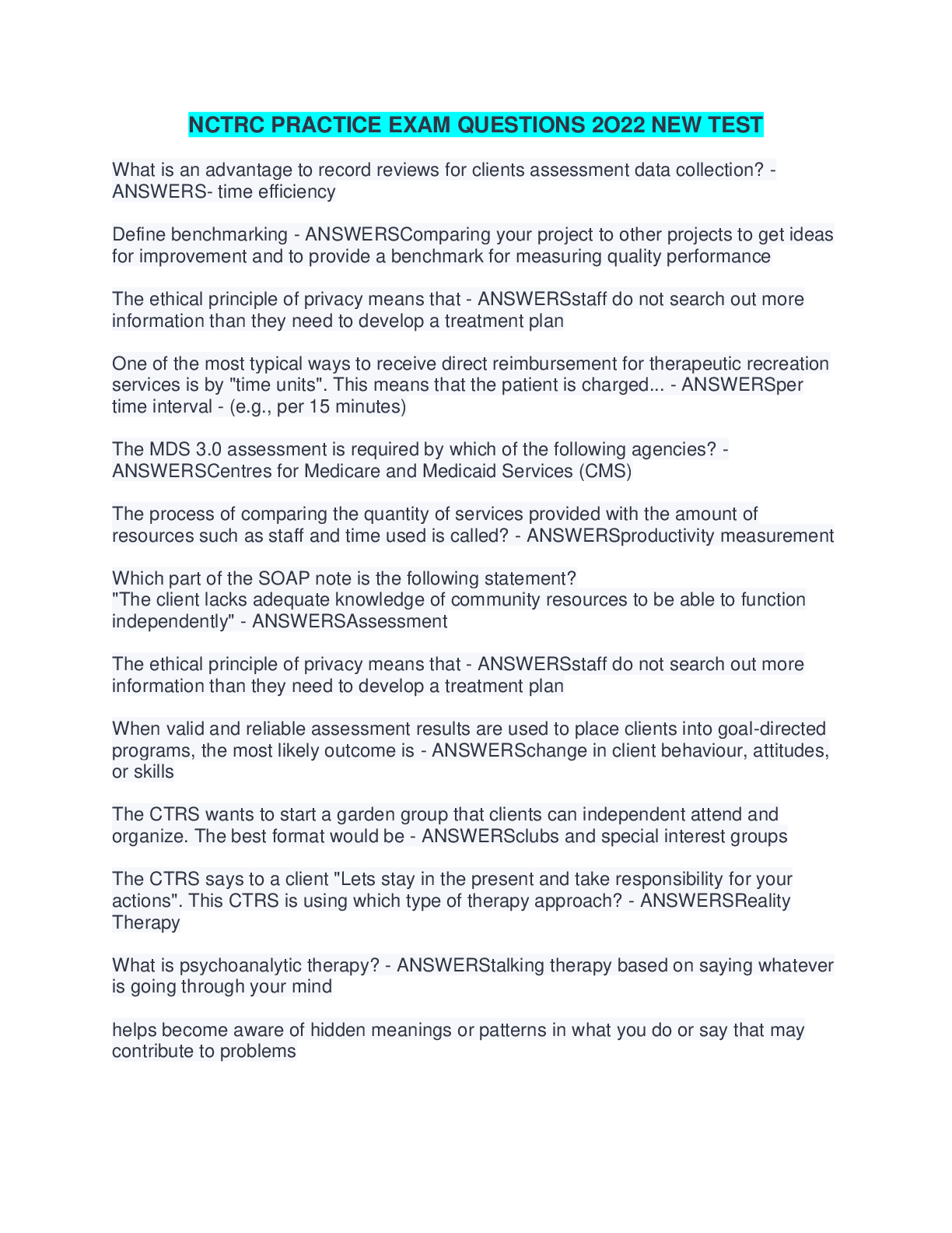 Preview image of NCTRC PRACTICE EXAM QUESTIONS 2O22 NEW TEST document